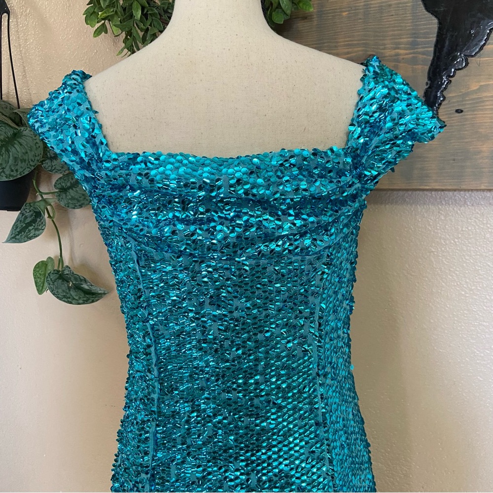 NWOT Lulus Glittering Nights Aqua Blue Sequin Off-the-Shoulder Mini Dress - Picture 5 of 9